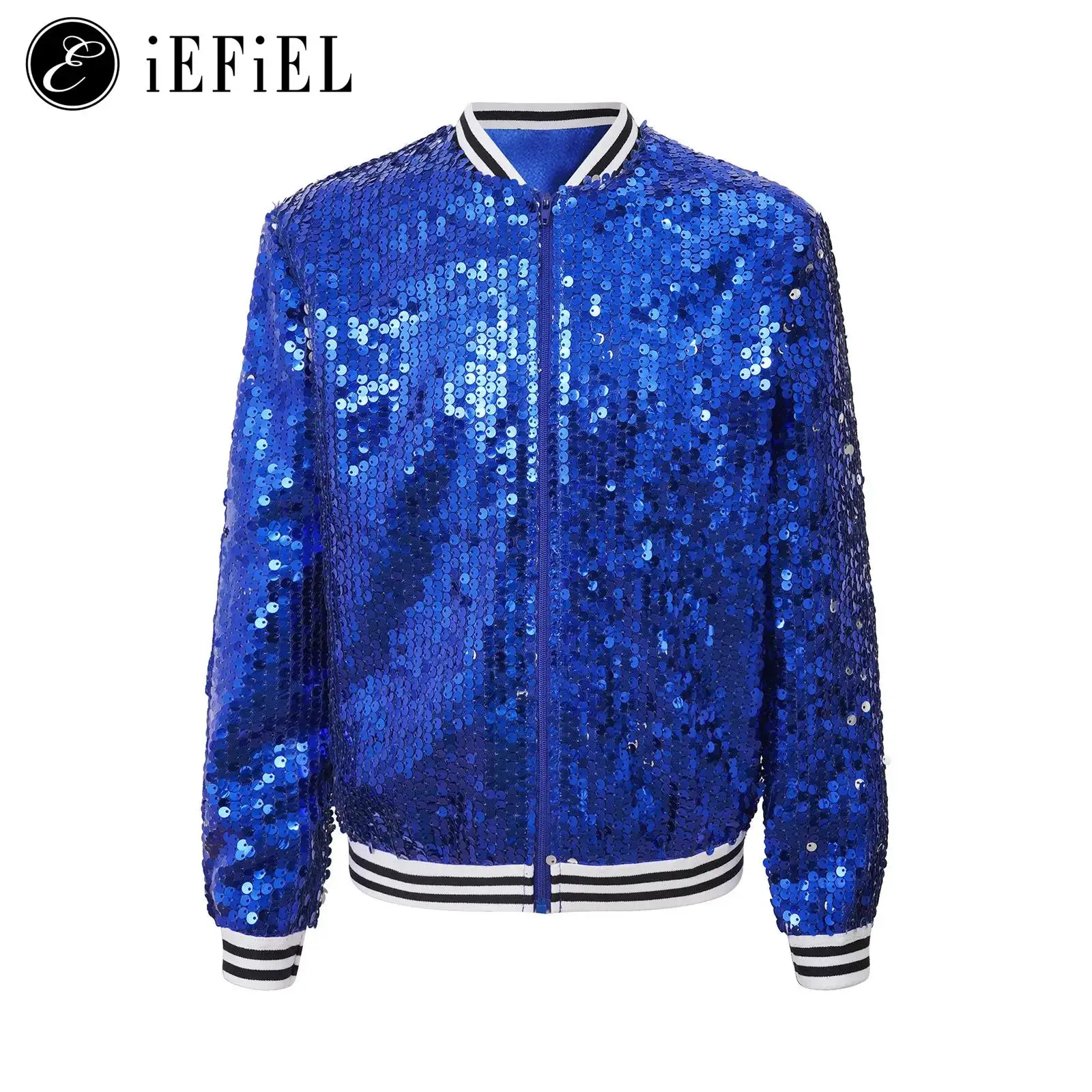 Kids Girls Boys Sequins Jacket Modern Jazz Hiphop Street Dance Costume Long Sleeve Zip Up Coat Dancing Outerwear