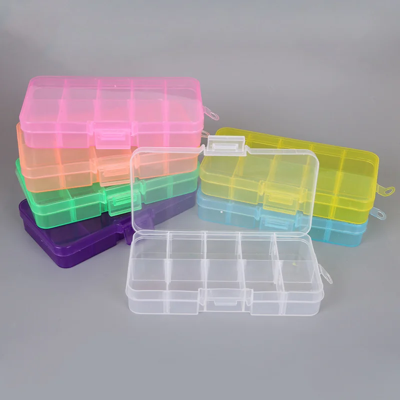 

10 Grids 10 Kleur Verstelbare Sieraden Kralen Pillen Nail Art Tips Storage Box Case Hard Doorzichtige Plastic Sieraden Tool doos