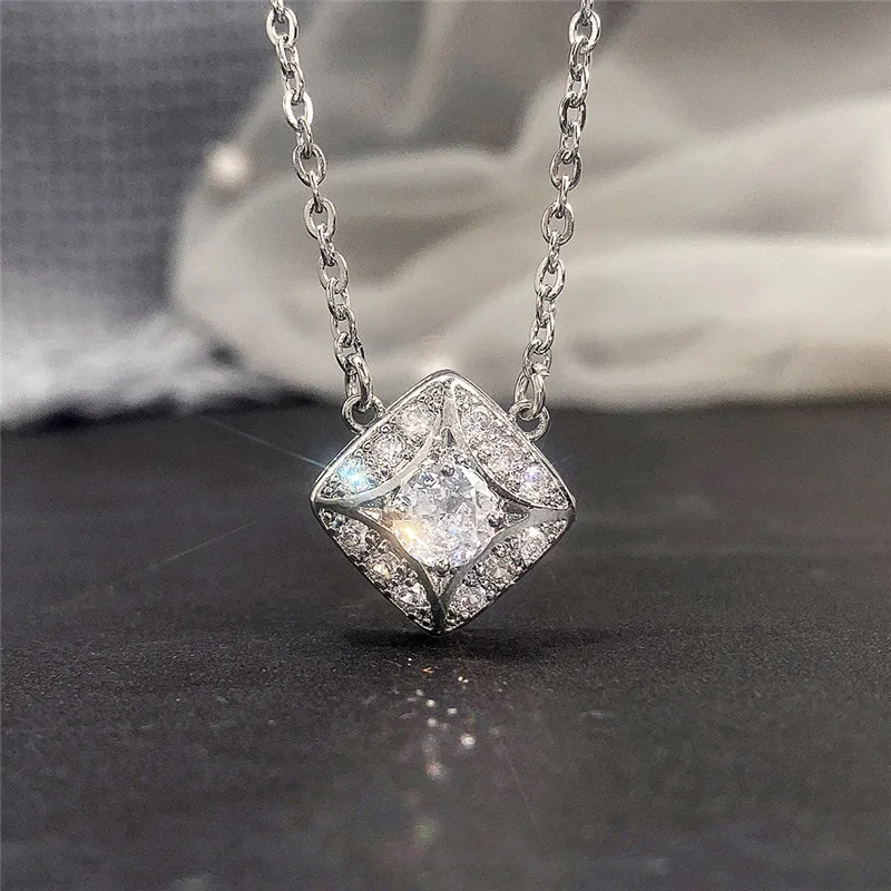 European and American 2-piece jewelry set for bride's wedding simple geometric diamond shaped zircon earrings necklace for women