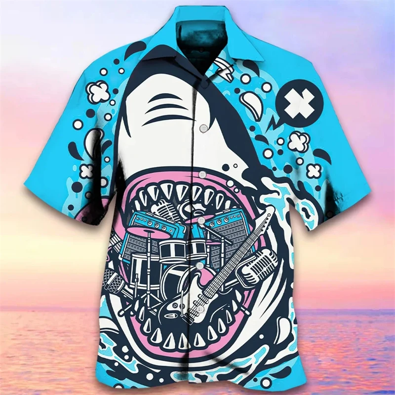 

Boxing Shark 3D Printed Hawaiian Shirts For Men Clothes Hip Hop Y2k Blouses Horror Animal Graphic Boy Beach Shirts Lapel Blouse