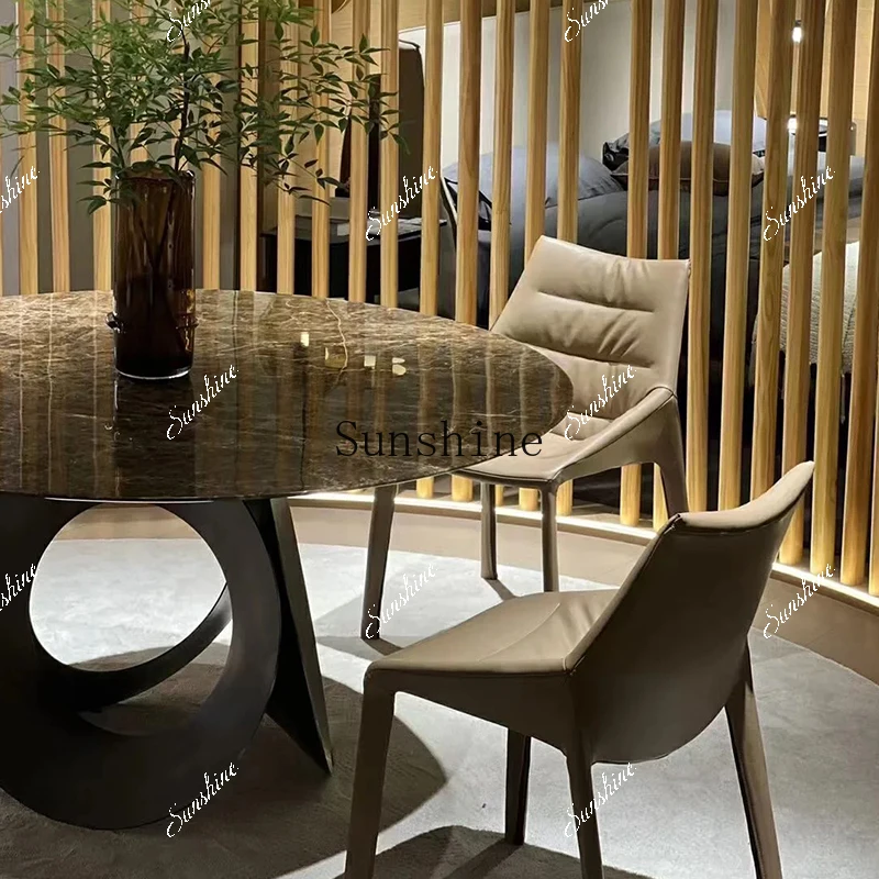 

Italian high-end villa natural Hangzhou gray dining table and chair combination FT