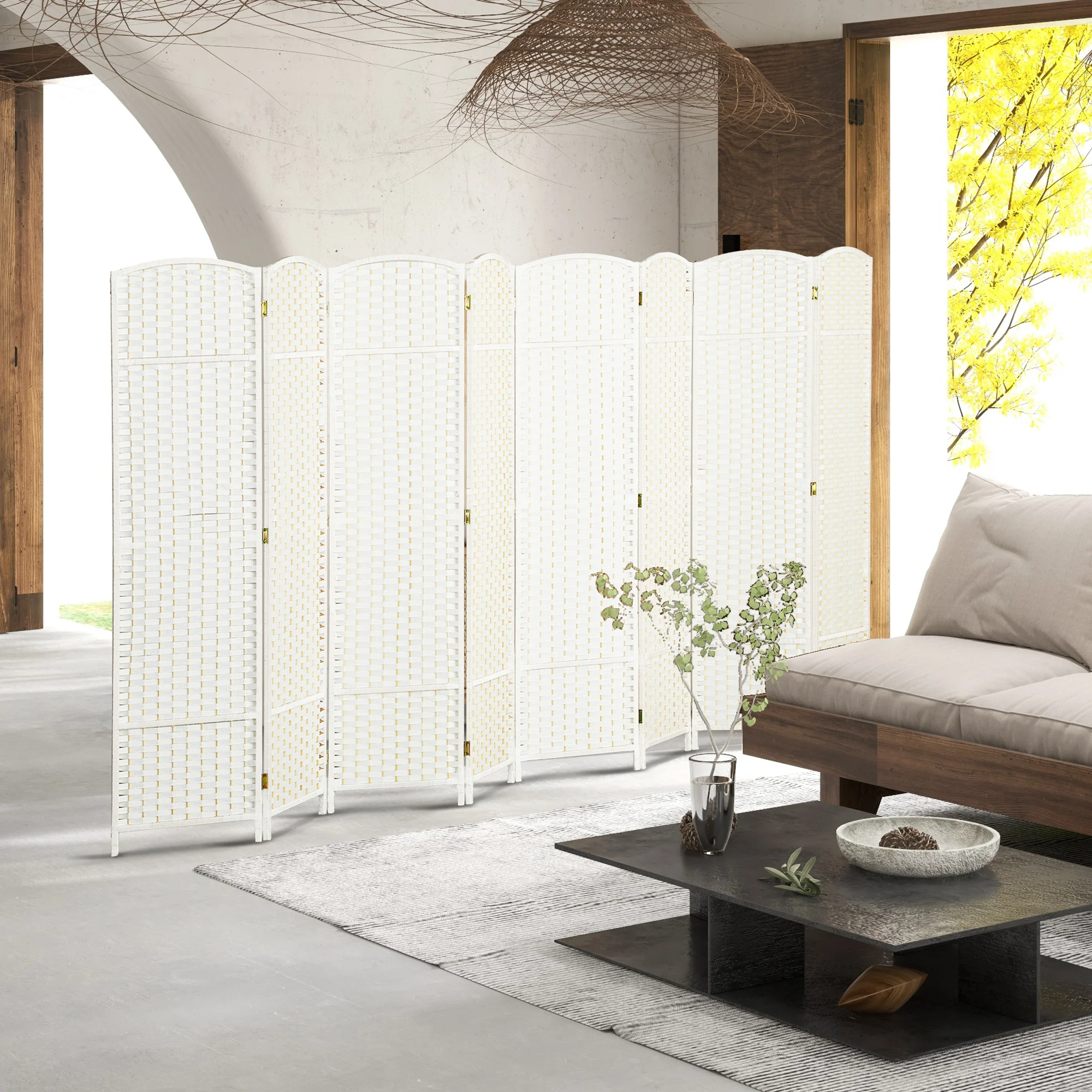 HOMCOM Paravent 8-delig 320x170 cm kamerverdelers opvouwbare grenen scheidingswand viseproof kamerverdeler voor slaapkamer woonkamer wit