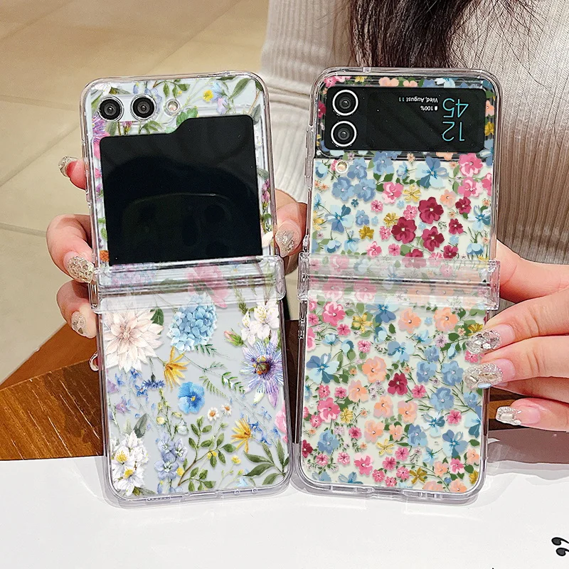 Blumenmuster-Faltetui für Samsung Galaxy Z Flip8 Flip7 FE Flip6, transparente, stoßfeste Hülle für Samsung Galaxy Z Flip 8 7 5 4 3 – Detail 7