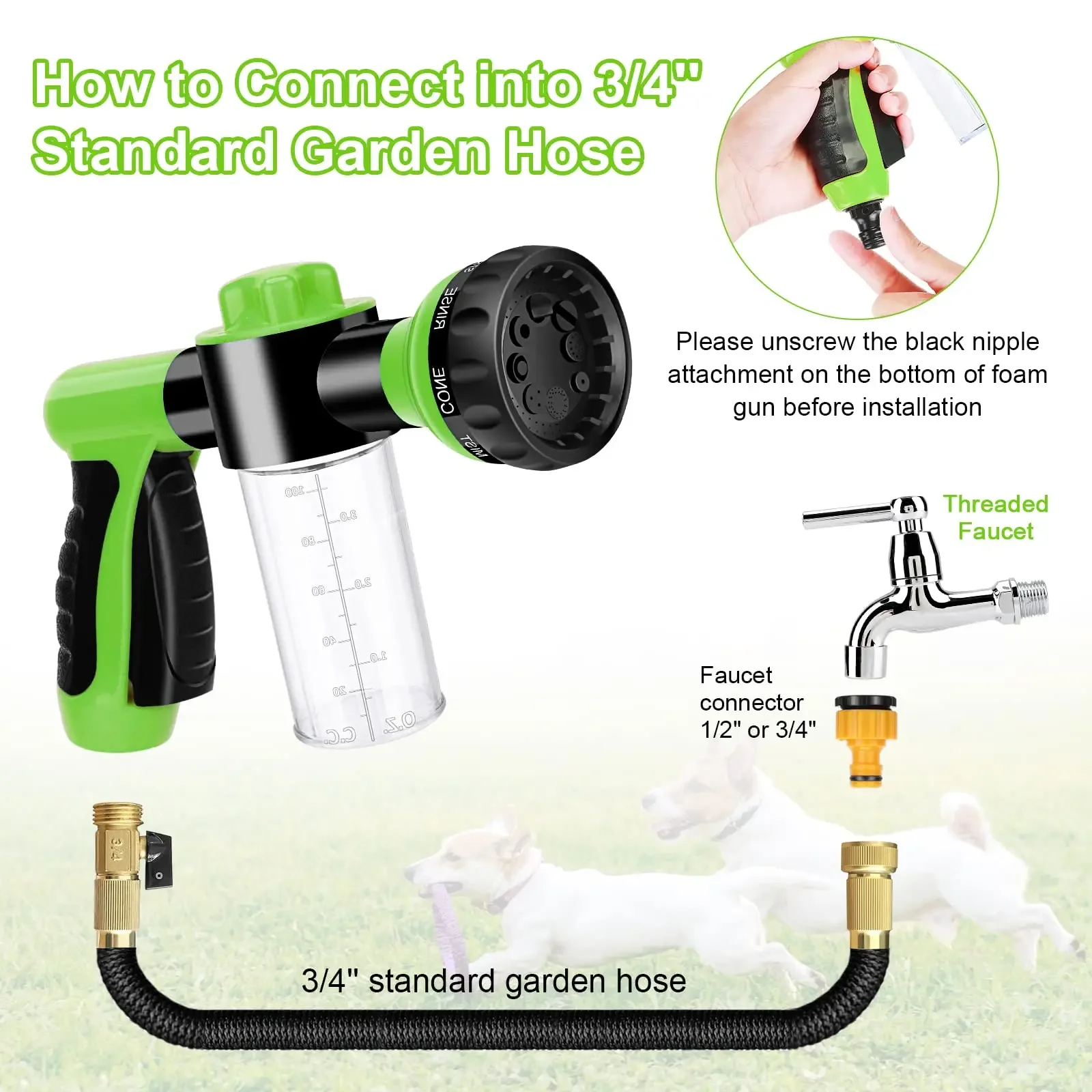 Outdoor 7 Piece Pet Bath Kit Dog Wash Hose Nozzle Foam Sprayer Gun Pet Shower Sprayer Kit