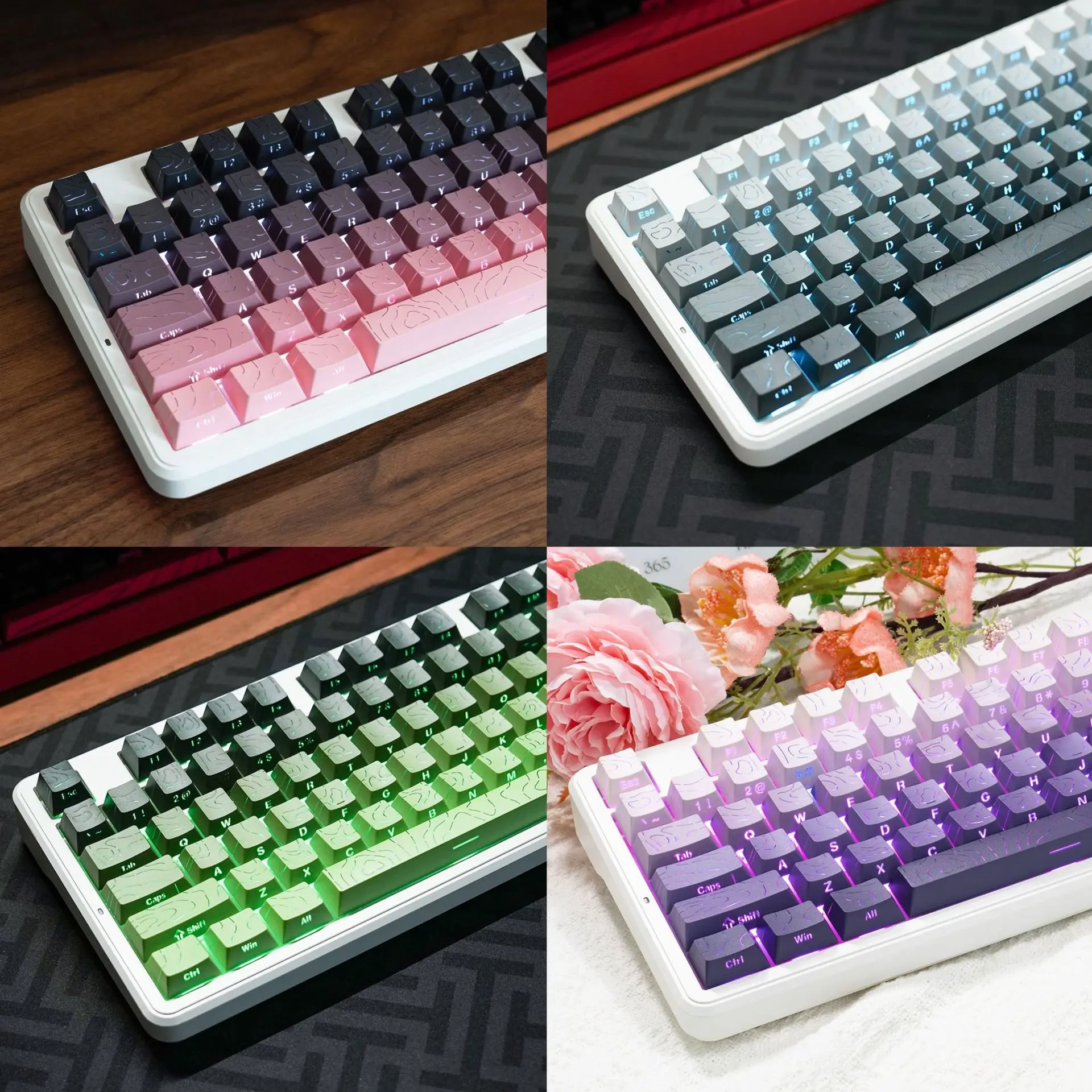 DIY Gradient Contour Side Engraved Keycap for PBT OME Height Light Transmission Keycaps for MX Mechanical Keyboards Accessories