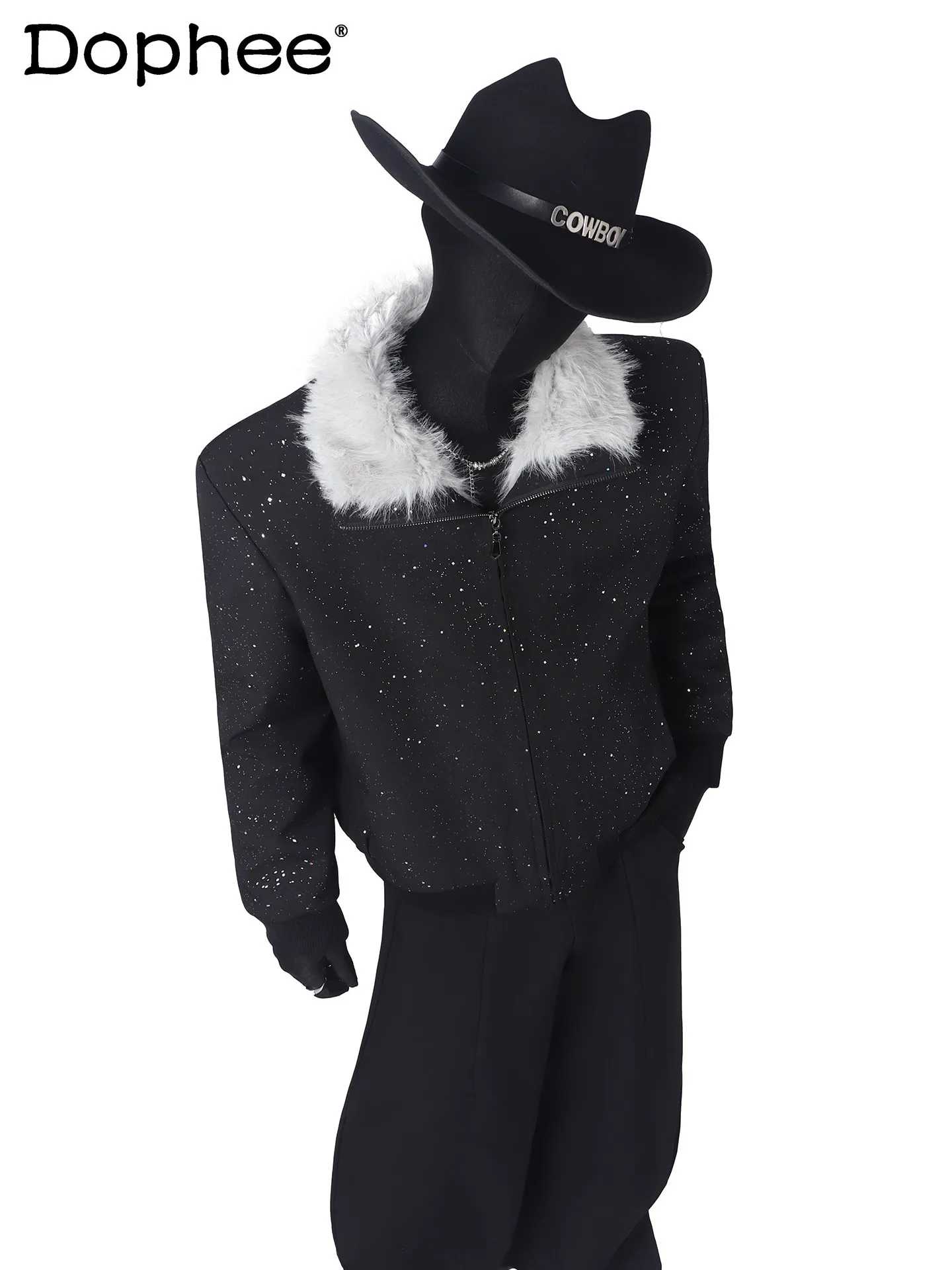 

Autumn Winter Starry Sky Fur Collar Men's Short Jacket Thickened Warm Fashion Trend Loose Casual Jacket