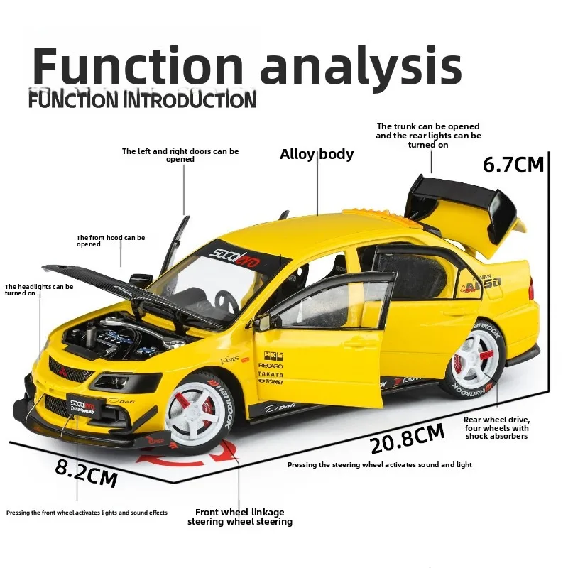公式ライセンス取得済み 1/24 三菱 エボリューション9 改造ダイキャストカーモデル プルバック式 サウンド＆ライト付き コレクションミニチュアカー