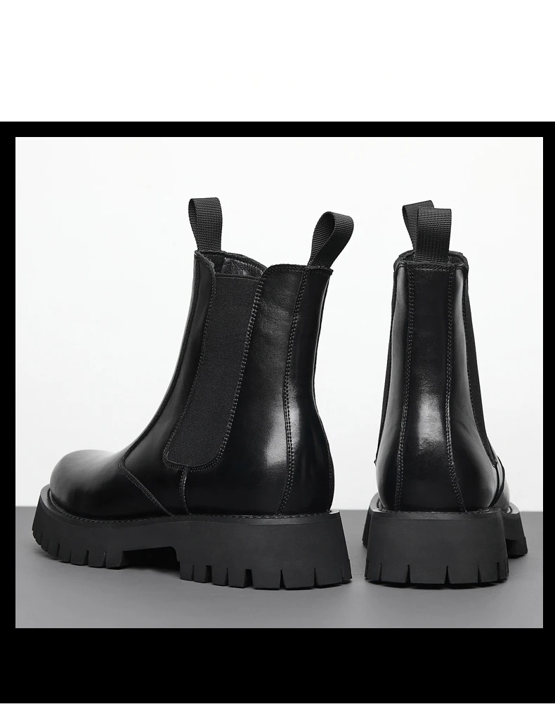 2025 Winter Männer Chelsea Gummi Stiefel Unsichtbare Ferse Männer Angehoben Stiefel Männer Leder Plattform Stiefel Höhe Zunehmende – Detail 9