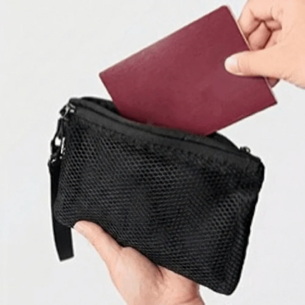 Lightweight Mesh Storage Bag Polyester Solid Color Cosmetic Bag With Zipper Multifunctional Coin Purse Travelling Storage