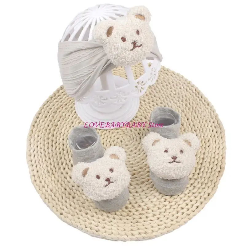Baby Headband Sock Set Infant Toddlers Socks Antislip Floor Socks 4XBC
