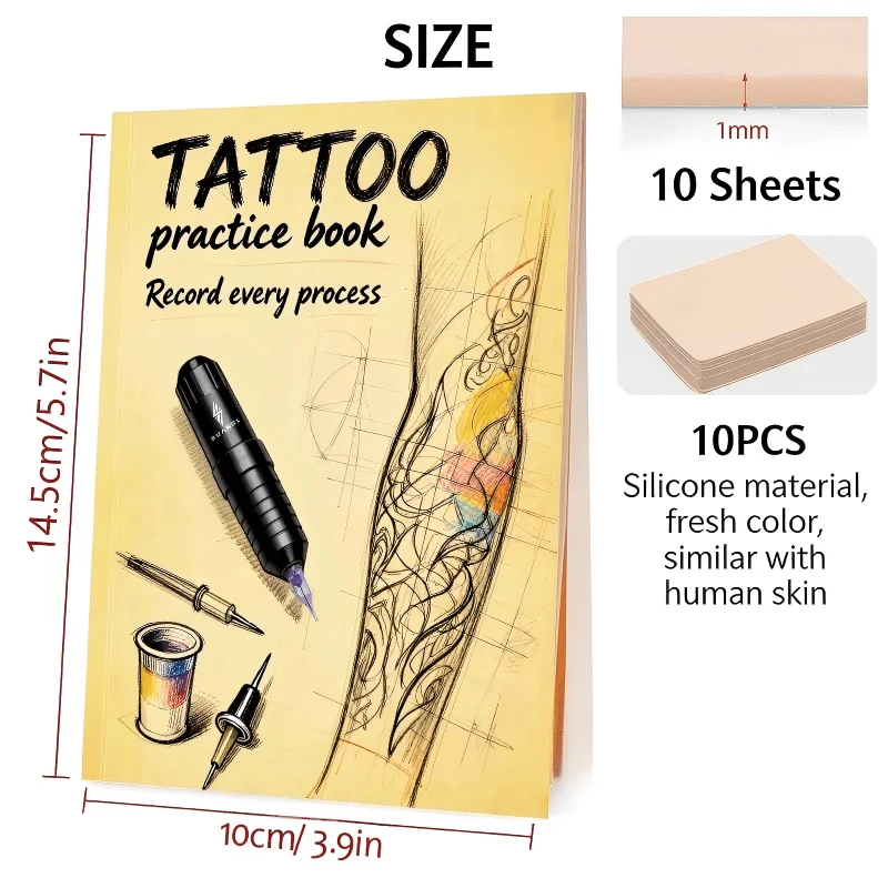 SUANGL Tattoo Practice Skin Book 10PCS Silicone Realistic 1MM Thick Reusable for Beginners Tattooists Shading Lining Coloring
