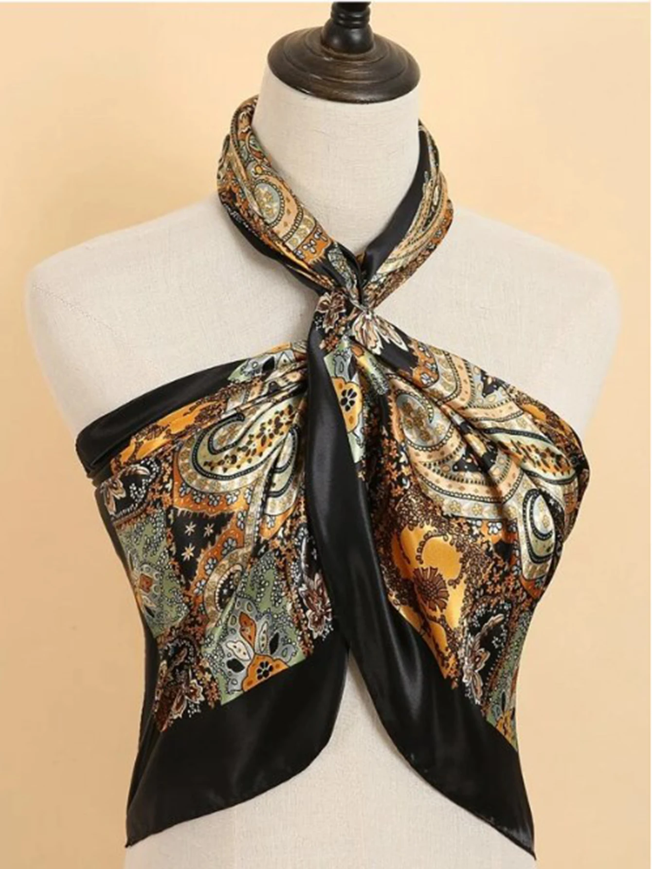 Headband Flower Print Hair Scarf Silk Satin Hijab Fashion Hair Wrap Bandanas for Women Girls Elastic Headbands Hair Accessories