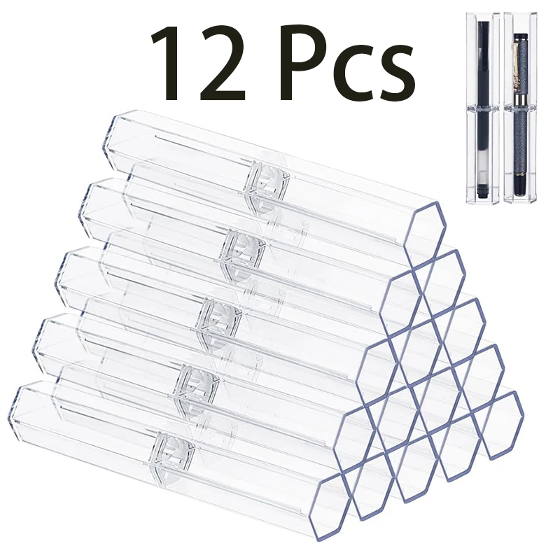 50Pcs Plastic Pen Case Transparent Pencil Case Box Clear Pen Storage Container for Student School Office