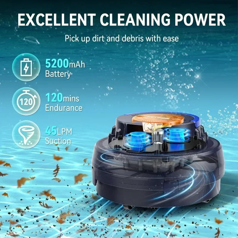 Cordless Pool Cleaner, Robotic Pool Vacuum Maximum Runtime Battery Robot Pool Cleane Cleaning Appliances