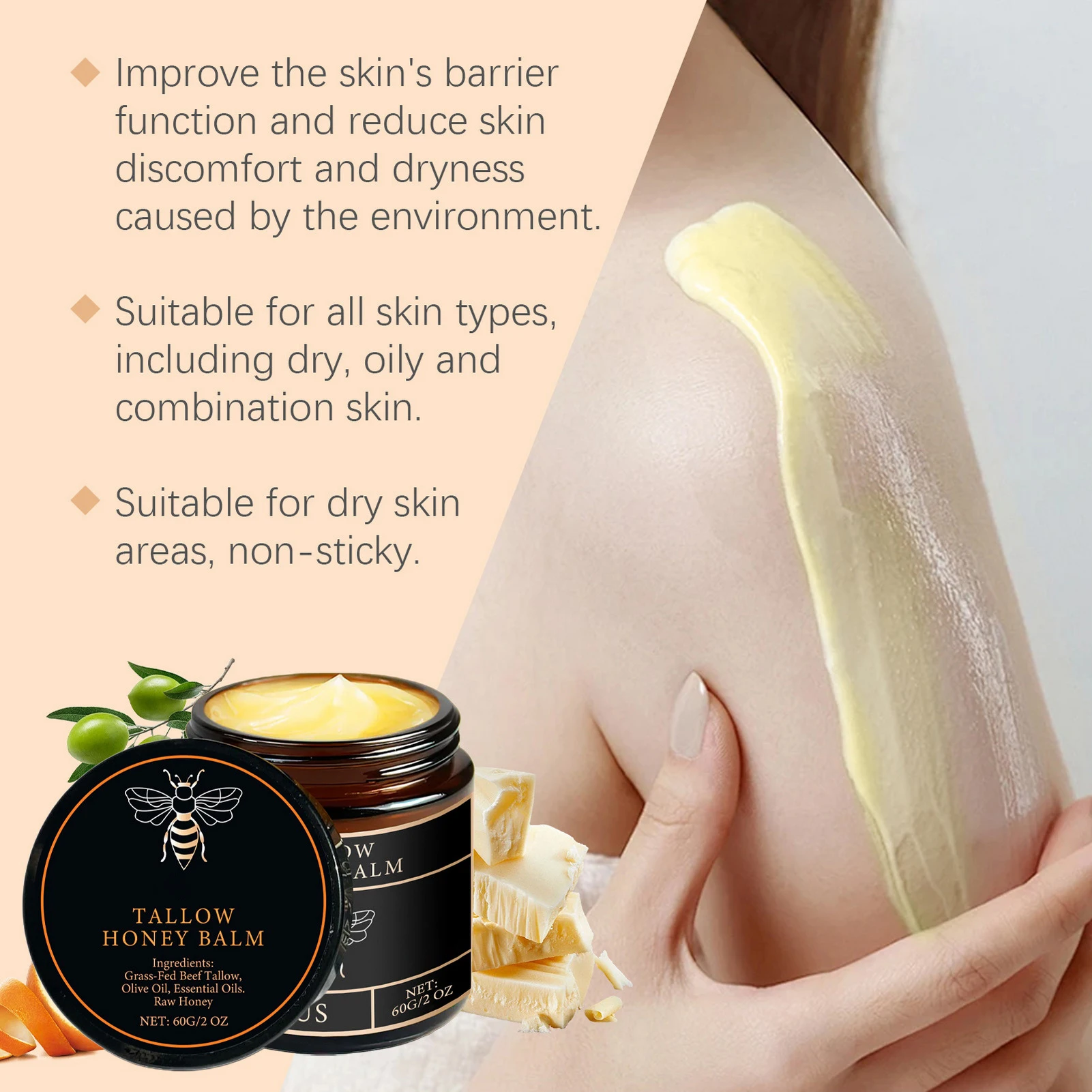 Facial Tallow Honey Balm for Woman Brightening Hydrating Face Cream Suitable For Dry Oily And Sensitive Skin Types