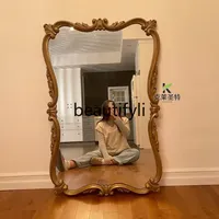 French, wall-mounted smart bathroom mirror European retro makeup mirror with lamp American bedroom vanity mirror1184