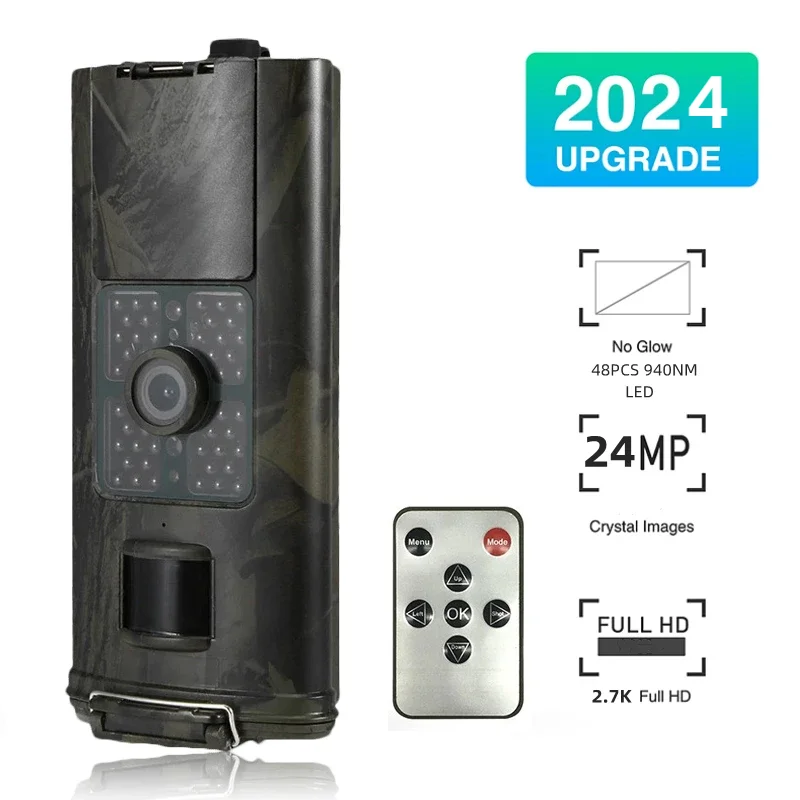 Outdoor Wildlife Camera HD 2.7K 24MP Low Glow 940NM Night Vision Motion Activated Trail Camera IP66 Waterproof for Garden Camera