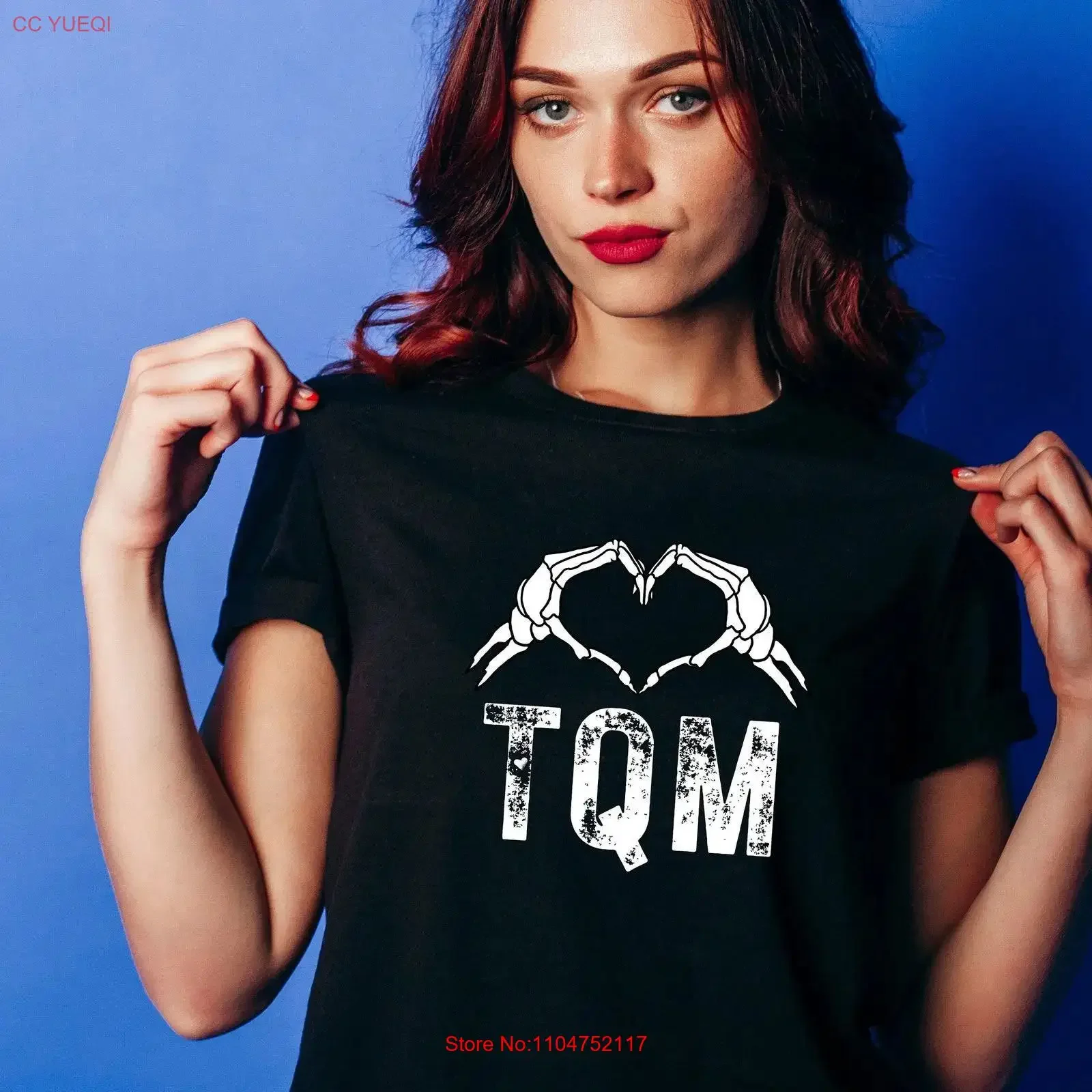 Camiseta TQM Corrido Tumbado T Fiesta Halloween Divertida San Valentín Corazón Mano de Esqueleto Vintage Lavada Cómoda Casual Versátil
