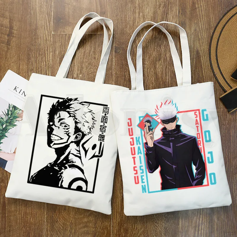 Jujutsu Kaisen Yuji Itadori Ryomen Sukuna قماش حقيبة كتف تخصيص حقيبة يد السيدات عادية حمل حقيبة سعة كبيرة قابلة لإعادة الاستخدام