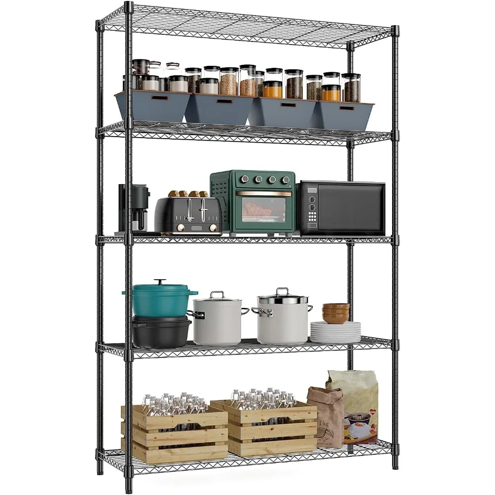 

MZG 5 Tier Storage Rack Metal Wire Shelving Unit, Storage Standing Household Shelf Organizer for Laundry Bathroom Kitchen Pantry