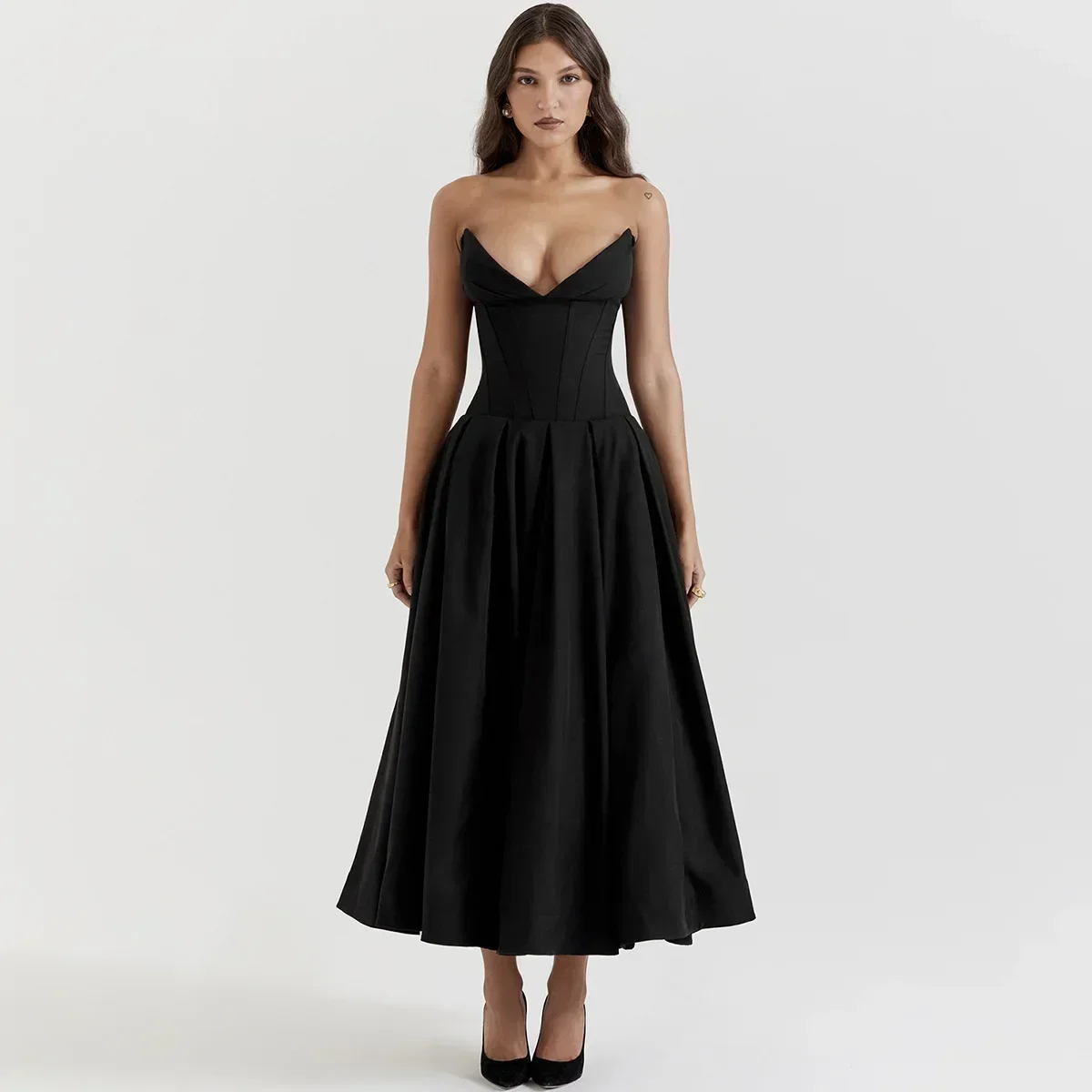 Suninheart preto elegante eventos de casamento vestido sexy sem alças espartilho vestido midi vestidos de festa de natal para roupas femininas 2023