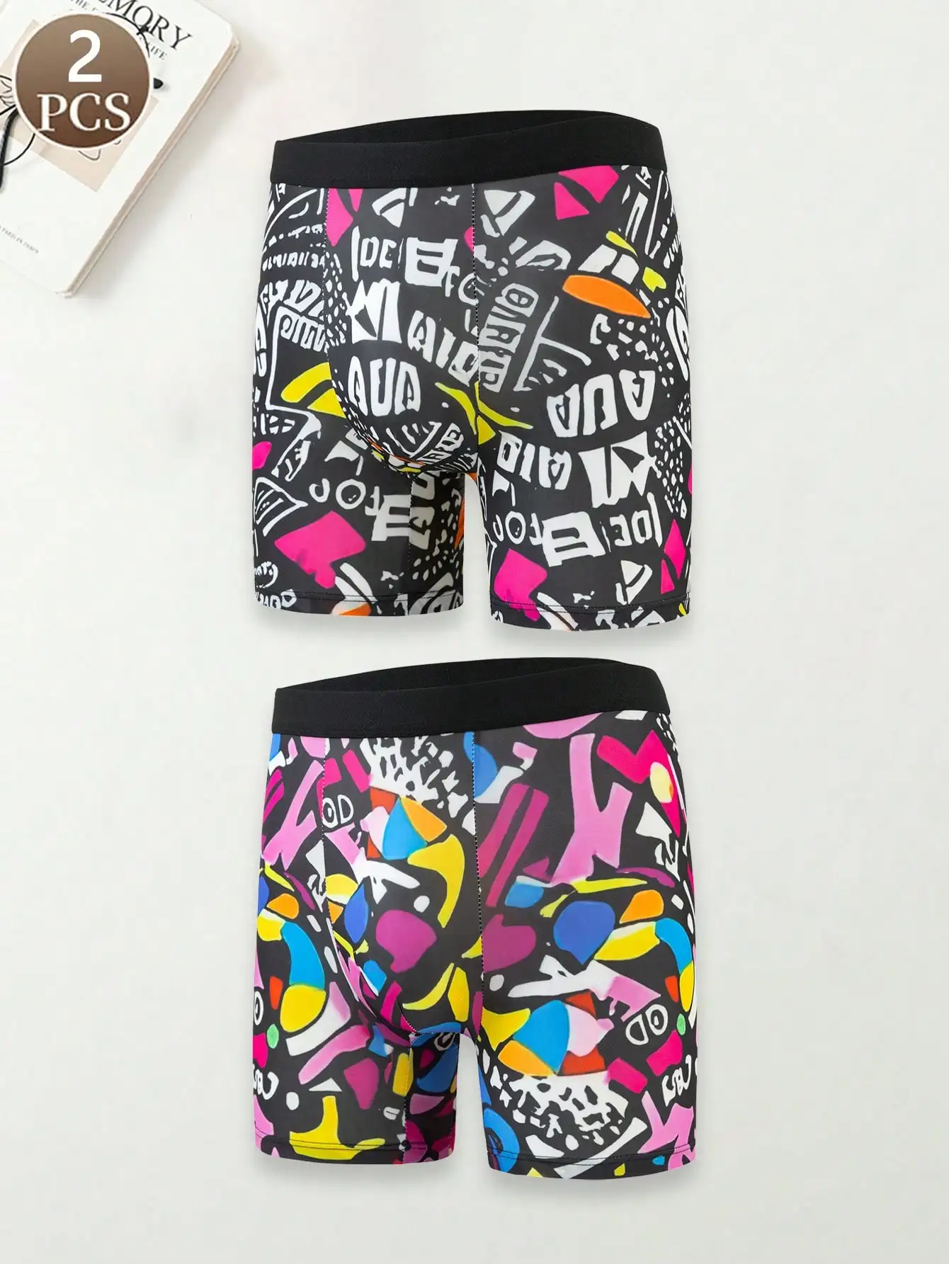 2PCS full body printed basic casual knitted fabric quick drying sports mid waist elongated flat underwear fashion trend underwea