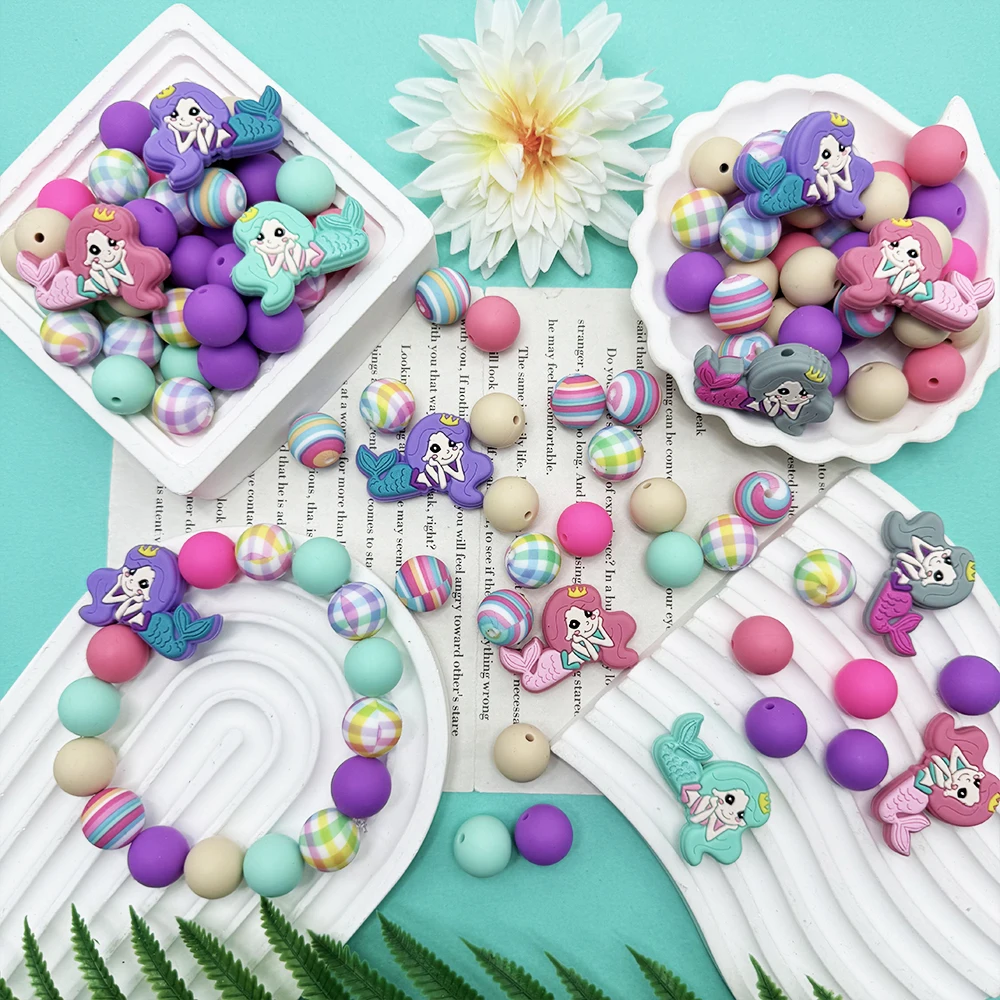 25/64PCS Mermaid series silicone bead set, perfect for DIY handmade crafts such as keychains, necklaces, bracelets, etc