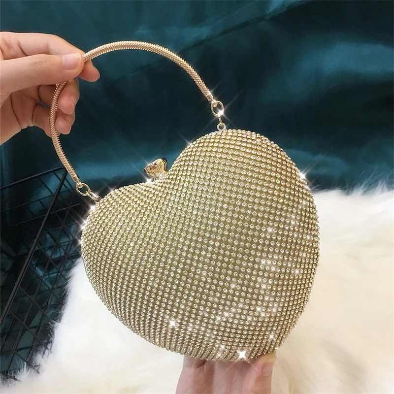 Luxury Heart Shape Bling Evening Bags Purses Clutch with Handle Women Wedding Party Engagemnt Birthday Handbag bolsa feminina