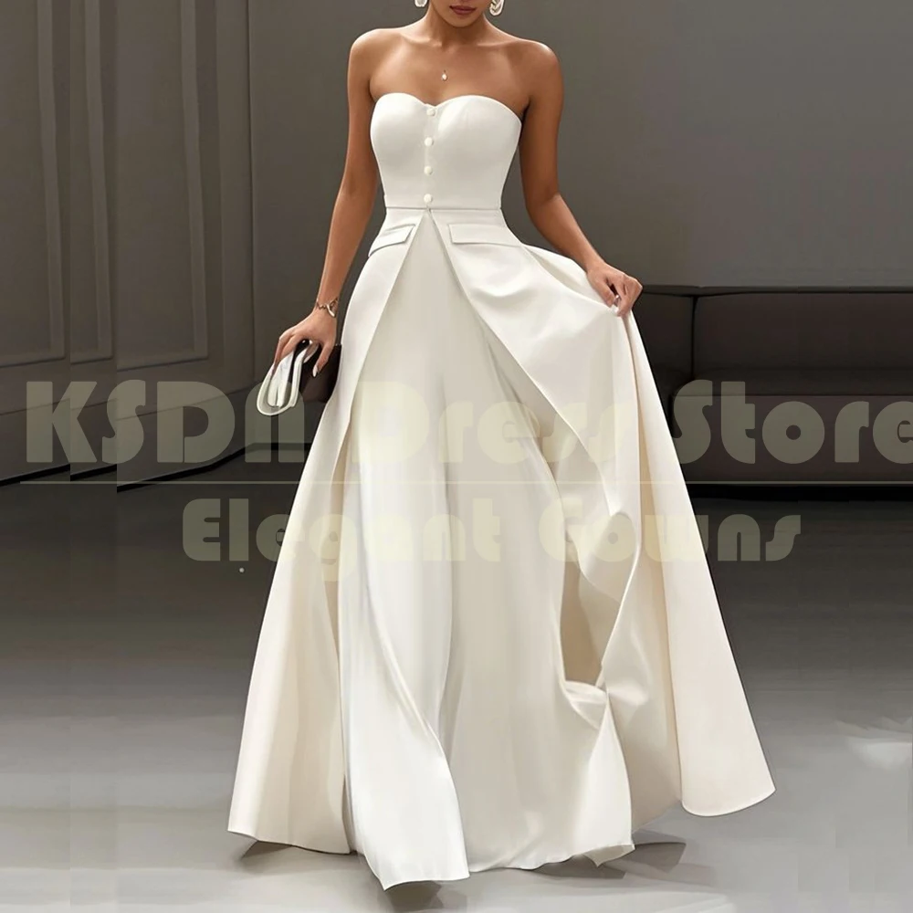 Casual White Strapless Prom Dresses Fashion Sleeveless Floor Length Dress Special Occaison Elegant Women Gowns Vestidos