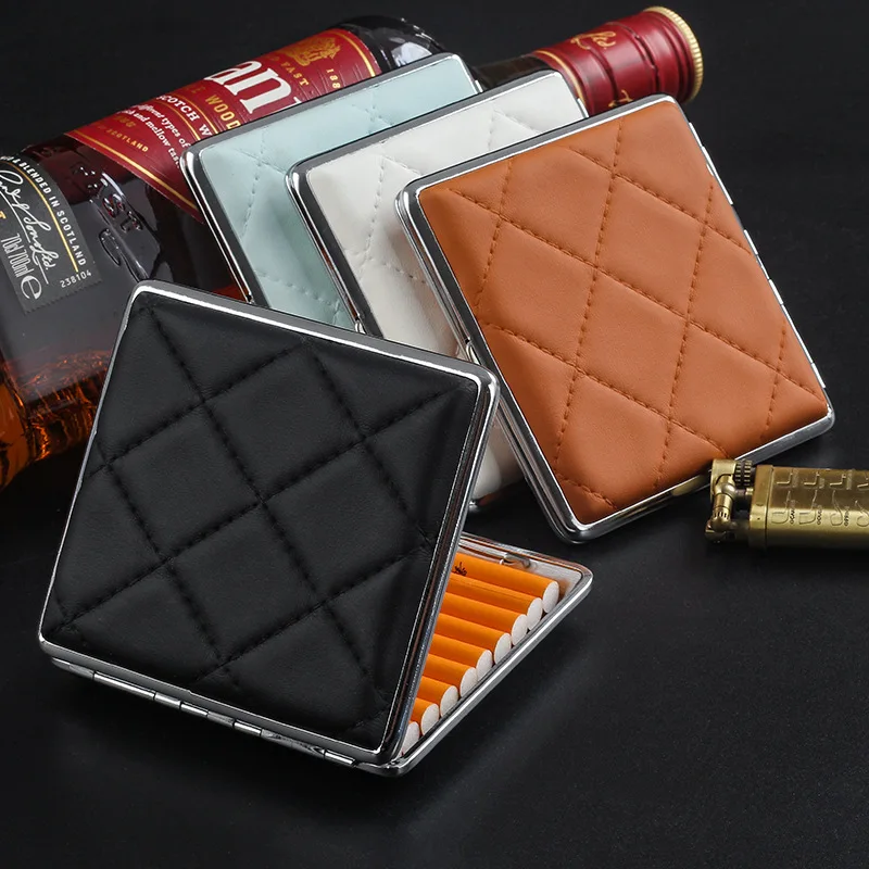 20pcs Leather Cigarette Case Portable Stubby Cigarette Case Metal Material Anti-Pressure Cigarette Holder