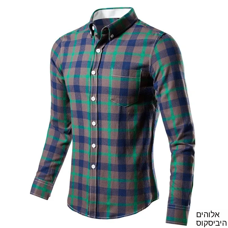 

Casual Men's Long Sleeve Shirt Checkered Four Colors Large Size Trendy Clothing PU Leather Fabric Spring Season Non-iron Trea...