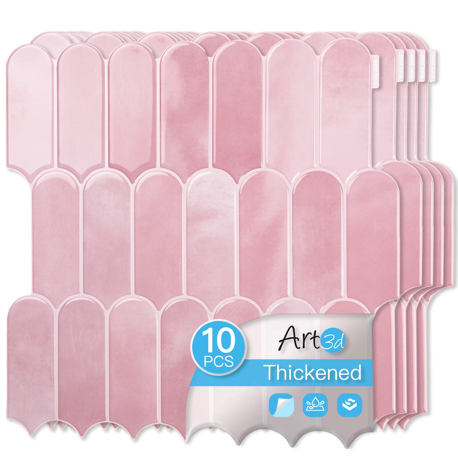

Art3d 12 x 12 дюймов сверхмощный щиток для снятия и приклеивания, самоклеящаяся настенная плитка для декора кухни и ванной комнаты, 10 шт., розовый