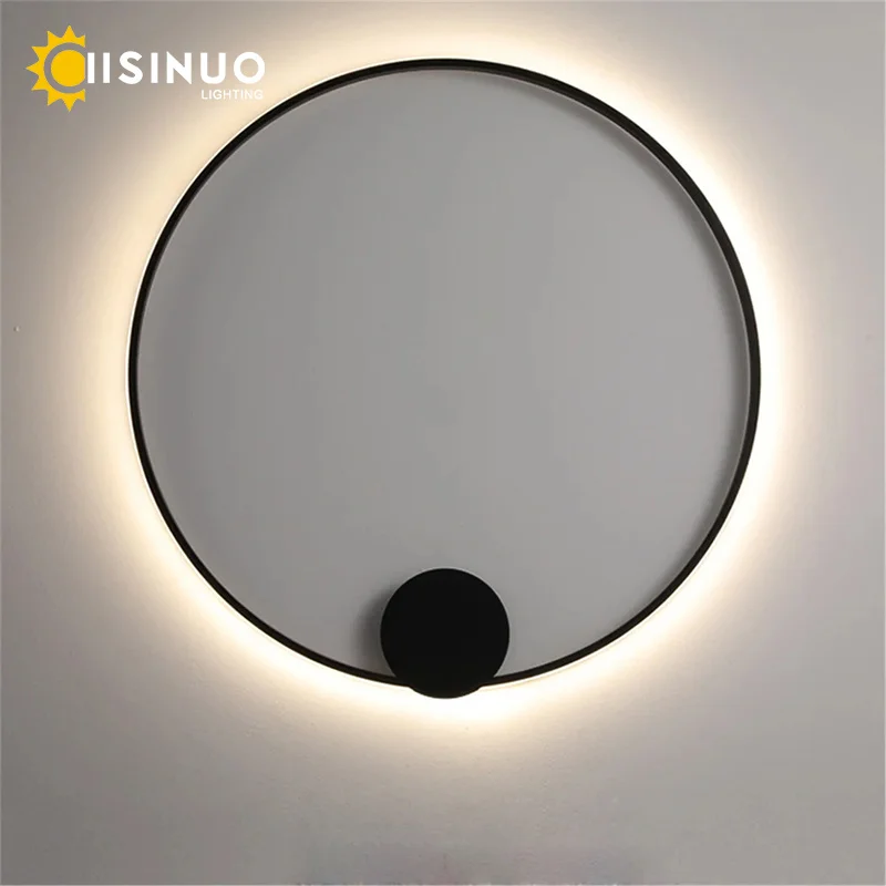 Minimalist Circle Background LED Wall Lamp Black Gold Home Deco D30cm 50cm 60cm 80cm Bedside Light Fixture for Living room Hotel