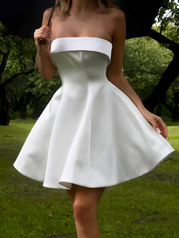 Mozision Off-shoulder Strapless Sexy Mini Dress Women White Sleeveless Backless High Waist A-line Club Party Dresses Female