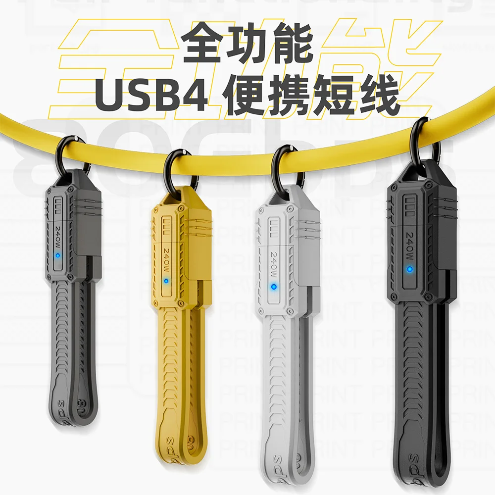 

USB 4 Cable Portable Keychain Short USB C to C Cable 240W 8K@60Hz80Gbps Raiden 3/4iPhone16 Pro SSD Power Bank