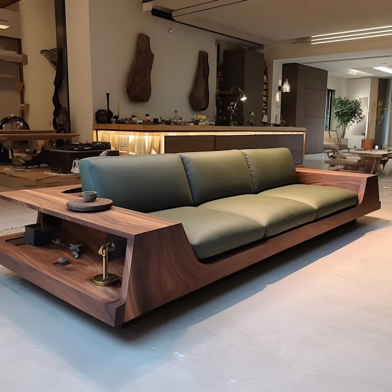 New Chinese-style North American black walnut solid wood modern simple multi-person straight-row sofa office high-end custom fur