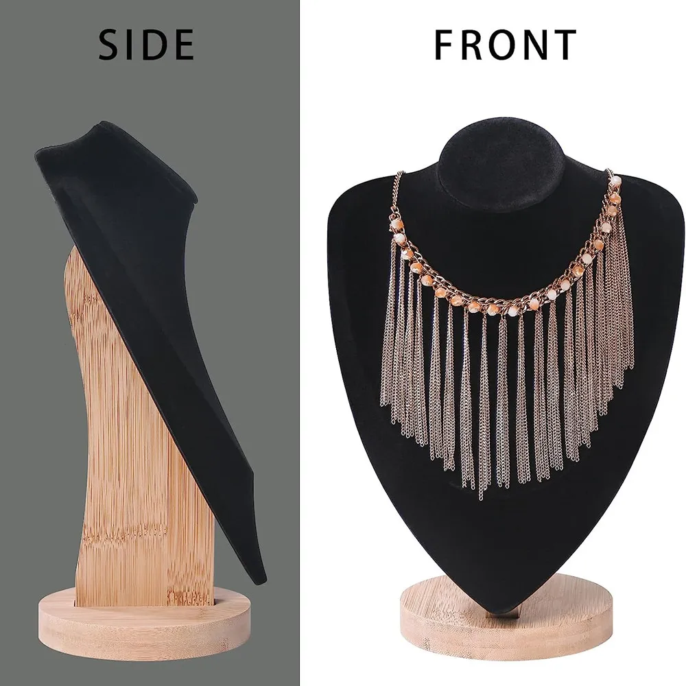 Soporte de exhibición de collar de terciopelo para espectáculo, cadena de bambú, modelo de joyería, soporte de busto