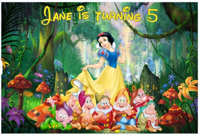 Princess Snow White Backdrop Enchanted Forest Snow White and The Seven Dwarfs Party Background for Girl First Birthday Princess