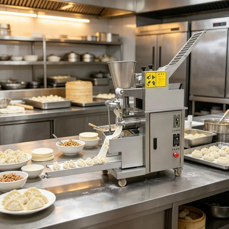 Stainless Steel Semi-Automatic Dumpling Machine Dual Feed Options (Large/Small Chute) 2000-5000W Power for Home Commercial Use