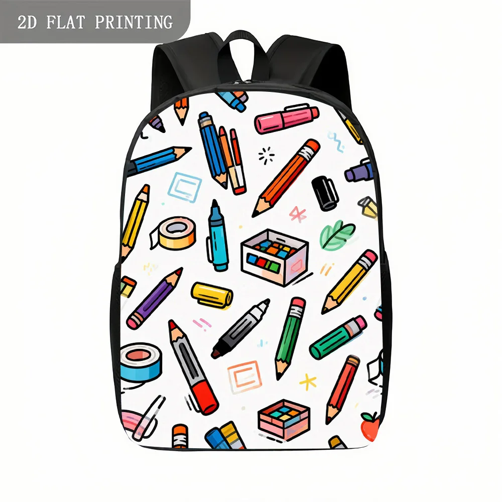 1pc Backpack Colorful Pencils Markers and Art Supplies Seamless Pattern Creative Design Durable Material Stylish Appearance