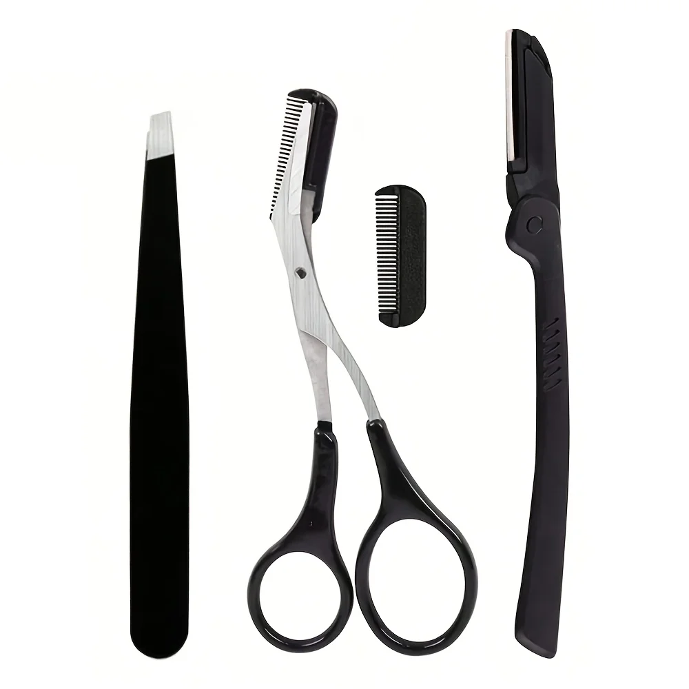 طقم إزالة شعر الوجه للنساء مكون من 4 قطع مع ملاقط، مجموعة أدوات تجميل من الفولاذ المقاوم للصدأ للحواجب، مجموعة تشكيل الحواجب لإزالة الشعر