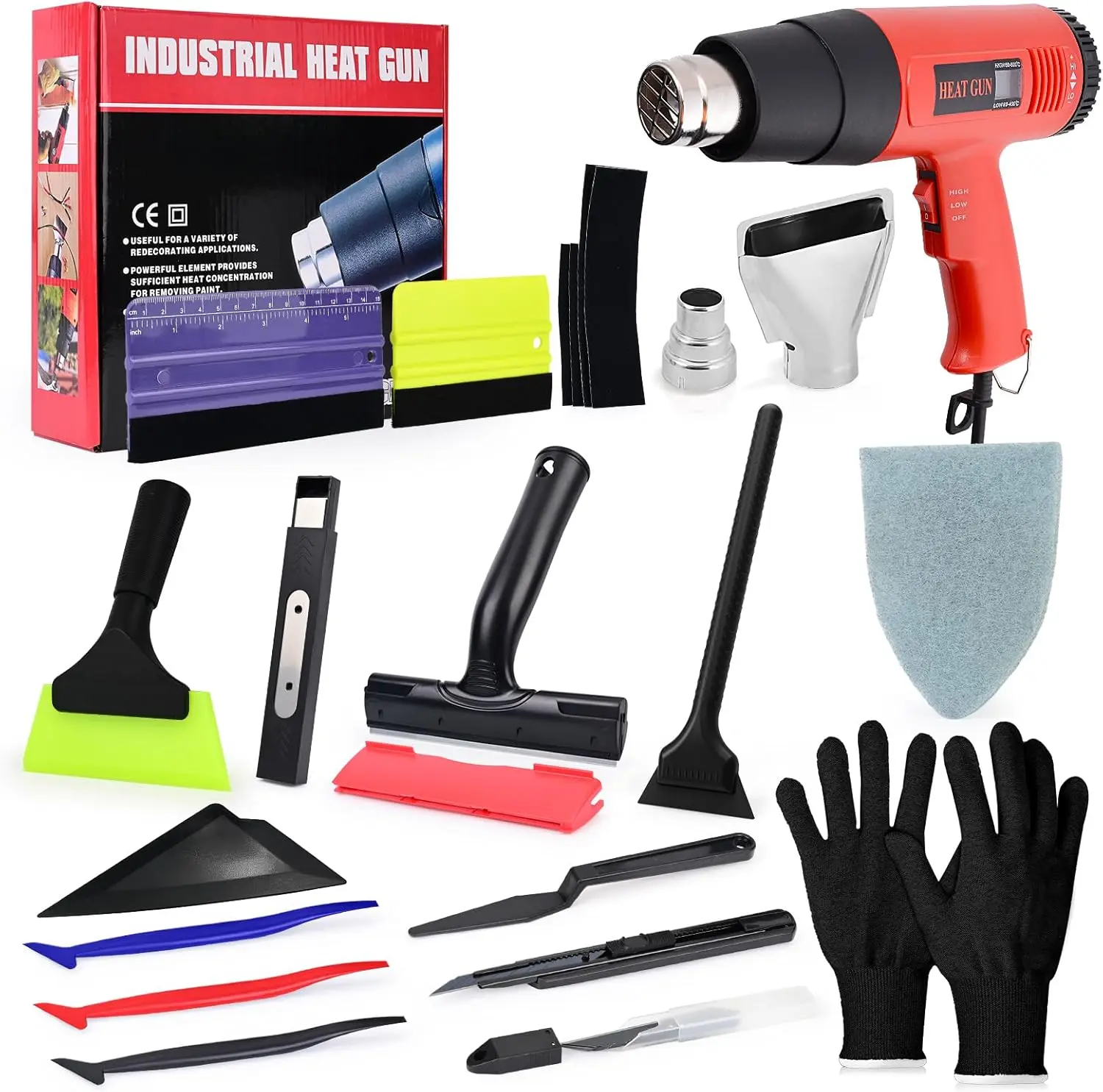 

Car Wrap Kit with Heat Gun, Vinyl Wrap Tools,Felt Squeegee,Corner Tuck Stick,Razor Blade Scraper,Rubber Wiper,Film Cutter,Gloves
