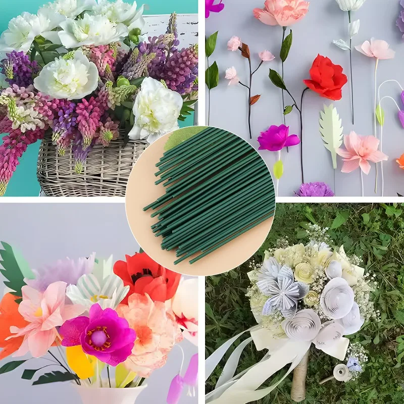 50-100 قطعة سلك الأزهار الخضراء ينبع الحديد المرن DIY بها بنفسك باقات تشكيلة زهور صياغة لوازم حفل زفاف ديكور المنزل