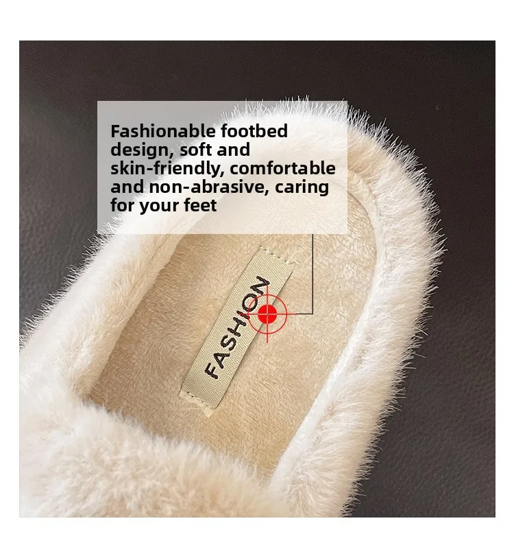 Weiche Teddyfell-Mule-Clogs für Damen, warme Plüsch-Slides für den Winter, flauschige Boken-Schuhe im Markendesign – Detail 6