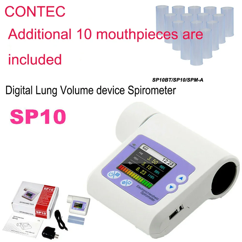 CONTEC Digital Bluetooth Spirometer SP80B SP70B SP10  Lung breath Diagnostic Vitalograph Spirometer comes with 10 mouthpiece