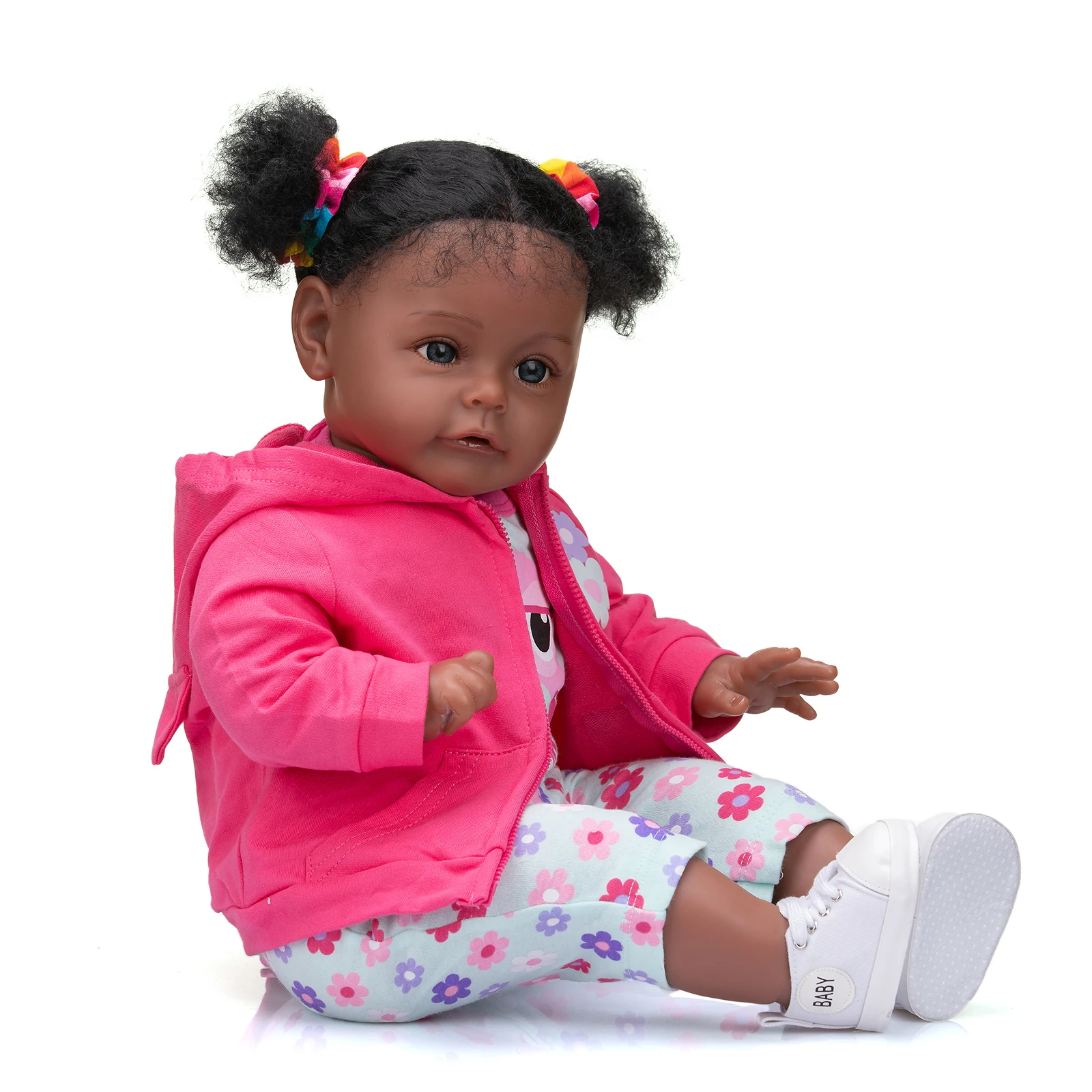 Bebe 60CM High Quality Reborn Toddler Sue-Sue In Dark Skin African American Baby Girl Doll Rooted Long Curly hair Handmade doll