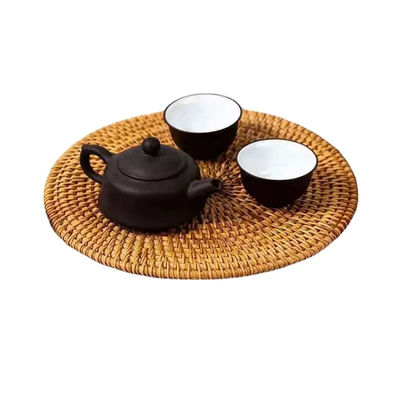 Natural Rattan Woven Teapot Coaster Holder Woven Tea Ceremony Creative Placemat Table Mat Bowl Mat Plate Mat Heat Insulation Mat