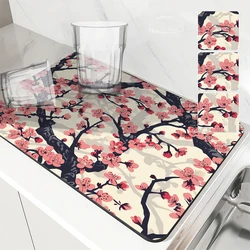 Absorbent Tableware Dish Drying Mats Plants Peach Desk Drain Pad Heat Resistant Counter Mat Non-slip Draining Placemat Kitchen