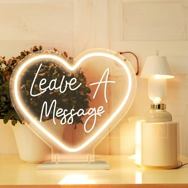 اترك رسالة علامة نيون مخصصة لحفلات الزفاف 2025 - لافتة حامل على شكل قلب LED مخصصة لكتاب الضيوف، ديكور الهاتف مع حامل #3