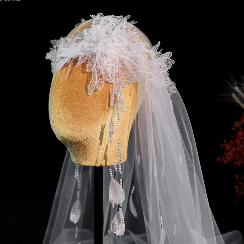 

Новый корейский стиль свадебная вуаль с жемчужной вуалью и цепочкой для фотосъемки